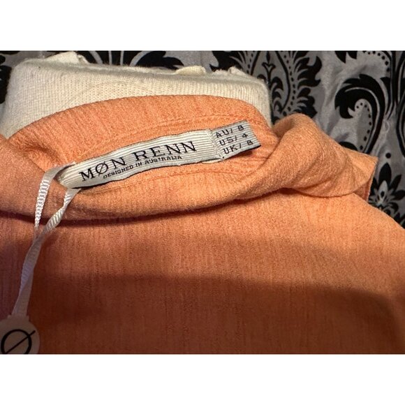 Mon Renn Womens Peach Button-Front Shirt Dress With Tie Waist & Collar Size S - - Picture 6 of 6